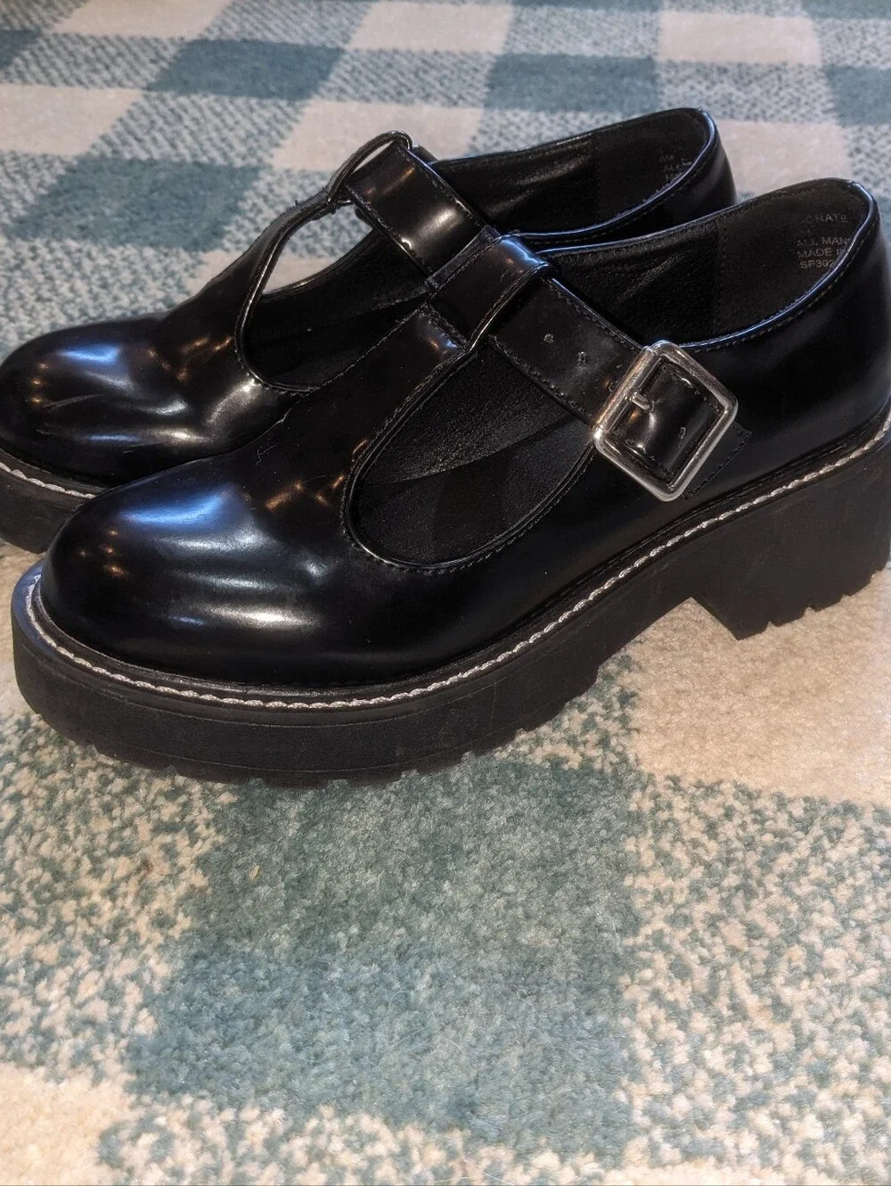 Madden Girl Chunky T Strap Black Patent Faux Leather Mary Janes Size 6